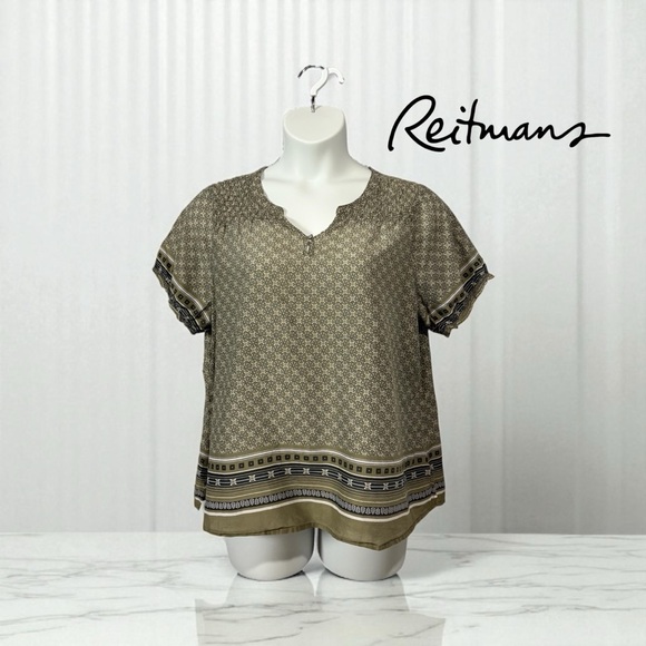 Reitmans, Lightweight Plus Size Blouse, 18W, Green, White - Picture 1 of 8
